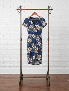 Women's Navy Floral Asymmetrical Wrap Dress